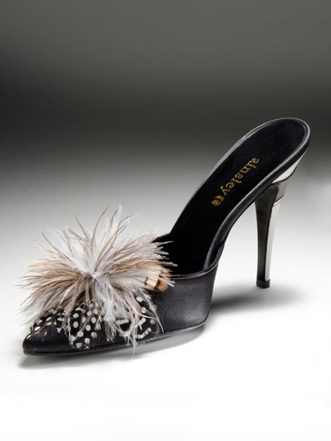 Luxuriously seductive bedroom footwear in satin and delicate feathers