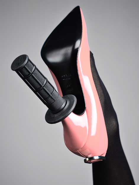 Sister Vroomski replaces the usual high heel with a handgrip for dominatingly kinky dungeon games
