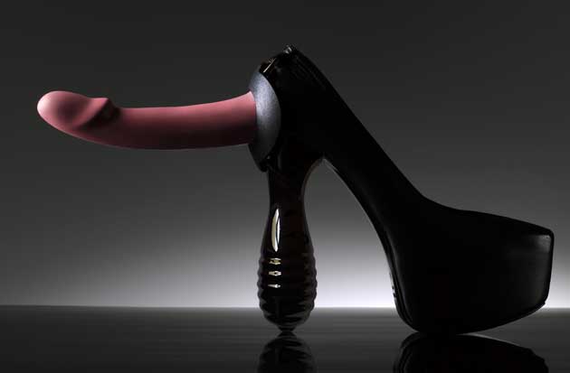 Fat ribbed plug heel seen on dildoshoe with Alex silicone dildo from BS Is Nice