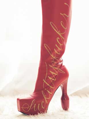 Calligraphic decoration on knee boot